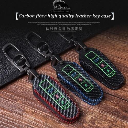 High quality Carbon Fiber leather Noctilucent Shell Car Remote key Case for Porsche Boxster Cayman 911 Panamera Cayenne Macan
