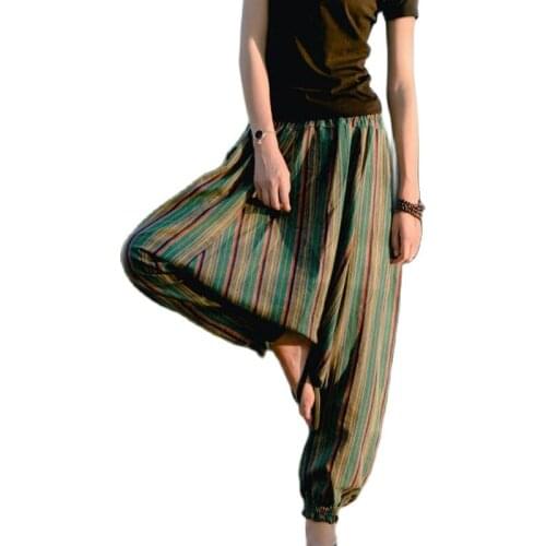 Woman Linen Pants Bloomers Woman Casual Travel Harem Pants Fluid Big Crotch Pants Indian Nepal Baggy Pants green red brown