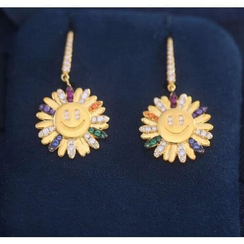 SLJELY Fashion Yellow S925 Sterling Silver Sun Flower Multicolor Daisy Earrings An Afternoon At The Beach Series Women Jewelry