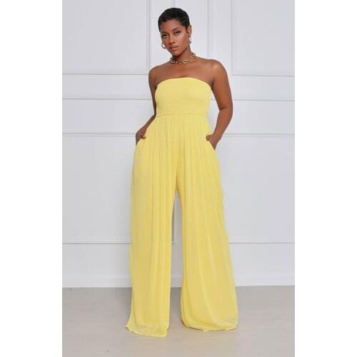 Echoine Chiffon Strapless Wide Leg Jumpsuit Sexy Elegant Rompers Women Ladies Beach Summer Backless Overalls One Piece Outfits