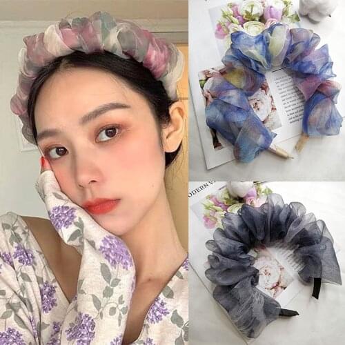 Vintage Bubble Folds Organza Headbands for Women Colorful Hair Hoop Ruched Turban Girl Lady Bezel 2021 Hair Accessories Hairband