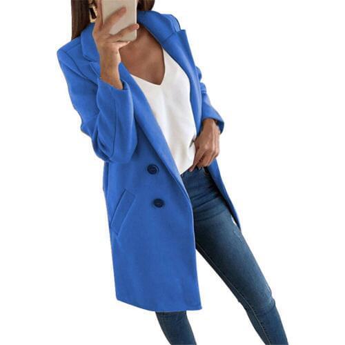 Women Woolen Coat Solid Color Lapel Long Sleeve Button Coat Casual Tops -MX8