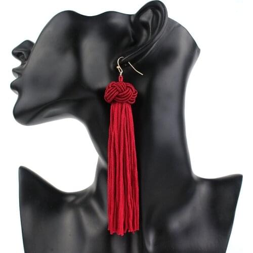 2020 European and American Fashion Hand-woven Round Ball Long Tassel Earrings Female Exaggerated Hot Bohemian Earrings
