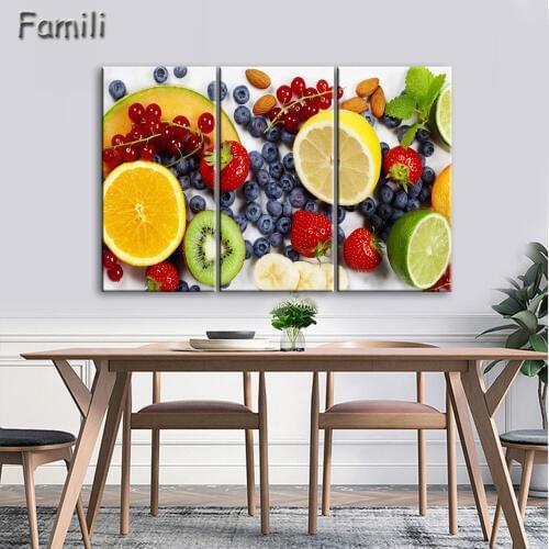 3 Piece Modern Still Life Red Wall Art Painting Colorful Various Fruit In Plate Print On Canvas The Picture Food 4 Pictures