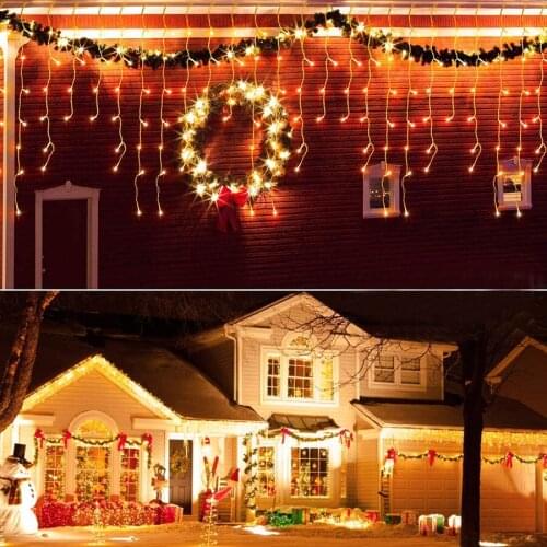 8 Modes Icicle Lights 4M 96 LED Plug in Extendable Curtain Light Christmas Fairy String Lights For Bedroom Wedding