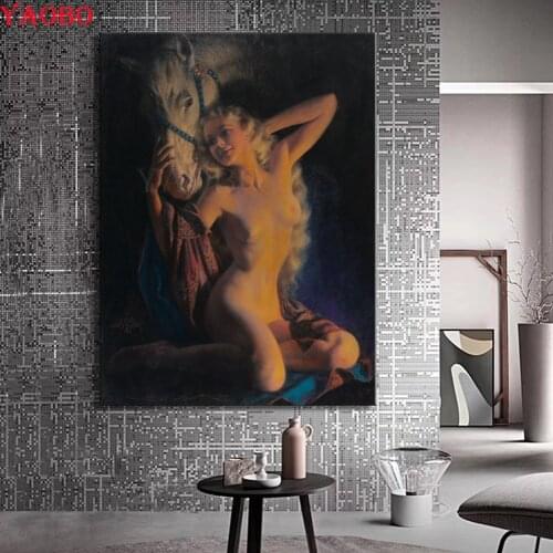 Diamond Painting Sexy woman and horse Full Square round Diamond Art 5D DIY Mosaic Diamond Embroidery Cross Stitch Home Decor
