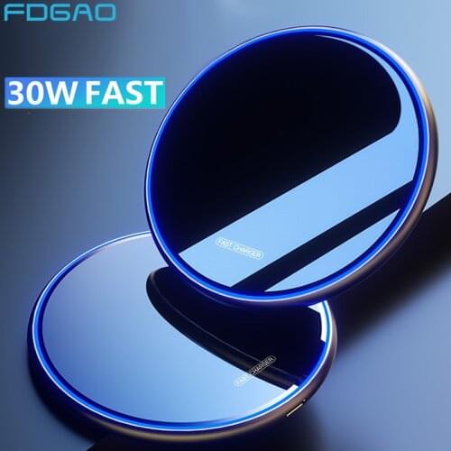 30W Qi Wireless Charger For iPhone 12 11 Pro XS Max XR X 8 Ultra Slim Induction Fast Charging Pad For Samsung S21 S20 Note 20 10