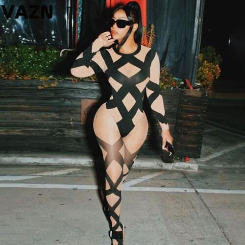 VAZN 2020 New Special Retro Sexy Club Soft Young Turtleneck Full Sleeve Bodysuits Group Long Pants Women Skinny 2 Piece Set