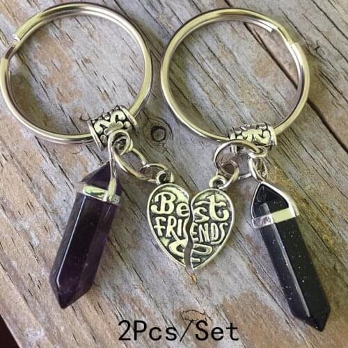 Unisex 2 Pcs BFF Keyrings Women Crystal Broken Heart Pendant Best Friend Bitches Keychain Fashion Couple Friendship Jewelry