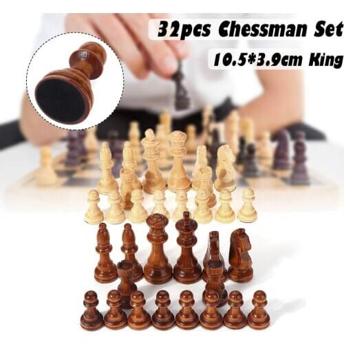 32 Piece Wooden Carved Chess 10.5cm King Chessman Hand Crafted Set Outdoor Entertainment Toy