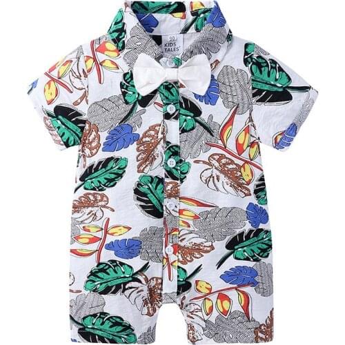 Infant Toddler Floral Jumpsuit Baby Boys Summer Short-sleeved Shirt Romper Beach Costume Vacation Playsuits One Piece