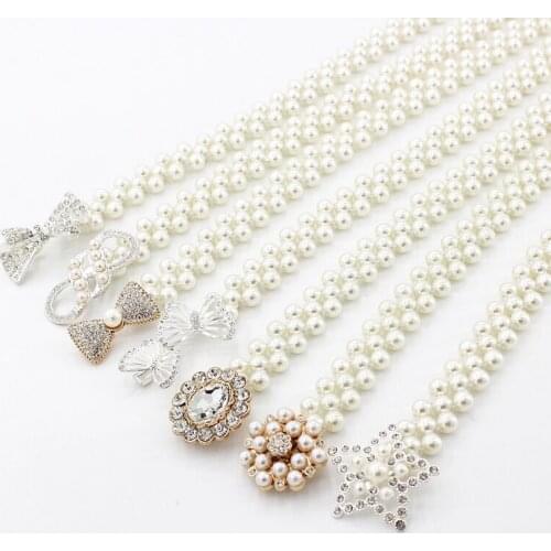 Women Belt Elastic Belt Ladies Pearl Beads Waistband Elegant Dress Belt White Stretchy Waist Chain