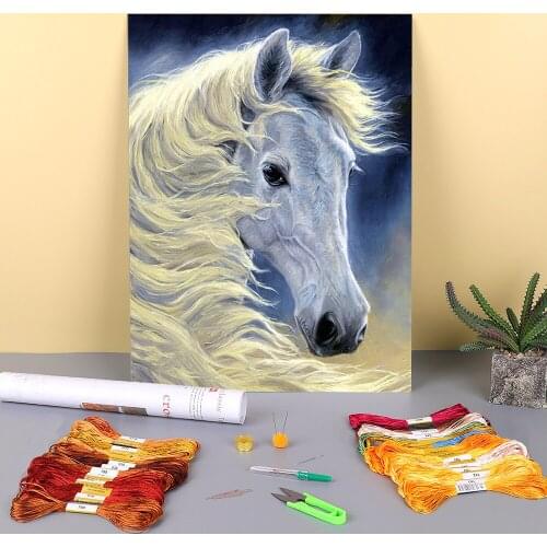 Two Horse Animal Printed 11CT Cross-Stitch Embroidery Kit DMC Threads Hobby Painting Craft Sewing Magic Jewelry Decor