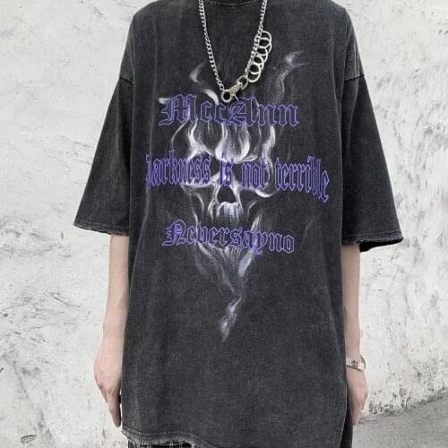 Womens t-shirts Grunge Oversized T-shirt Distressed Tops harajuku Anime vintage aesthetic gothic graphic punk clothes Hip Hop