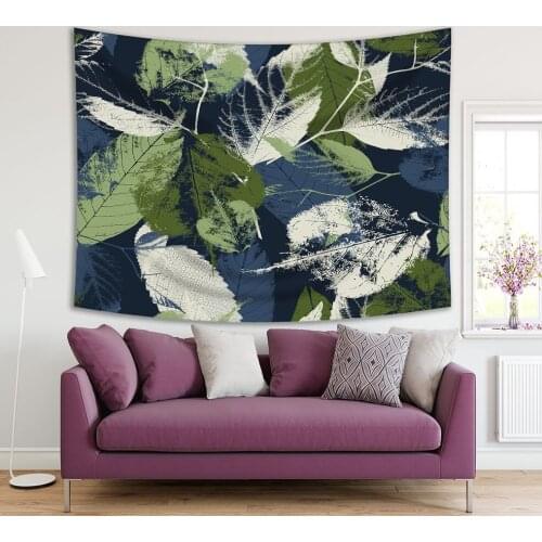 Tapestry Abstract Pattern Leaves with Grunge Effect Nature Forest Night View Modern Home Decor Blue Green Beige