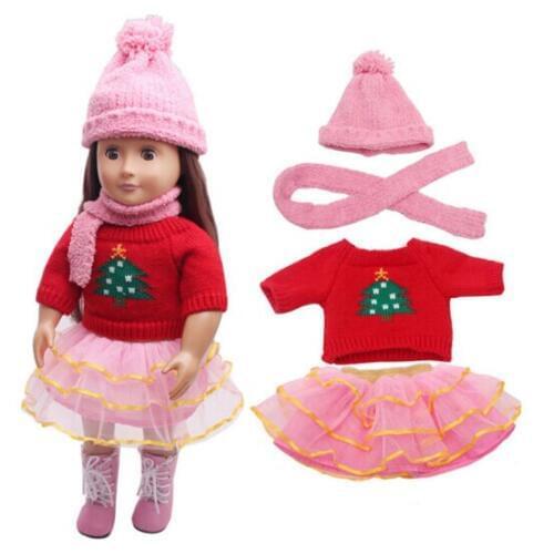 4 items a set hat scarf sweater dress Set for 18 Inch 45 CM doll Clothes dress children best gift set
