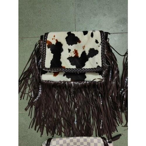 Faux Fur Fleece Cow Printed Tassel Purse Leopard Side Fringe Crossbody Bag Cheetah Messenger Purse Sunflower Shoulder Bags