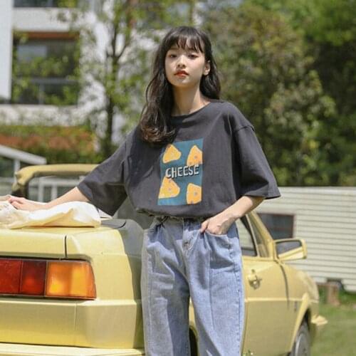 Summer Hong Kong Style Short-Sleeved T-Shirt WomenS Loose Cotton New Style Foreign Style Student Korean Blouse