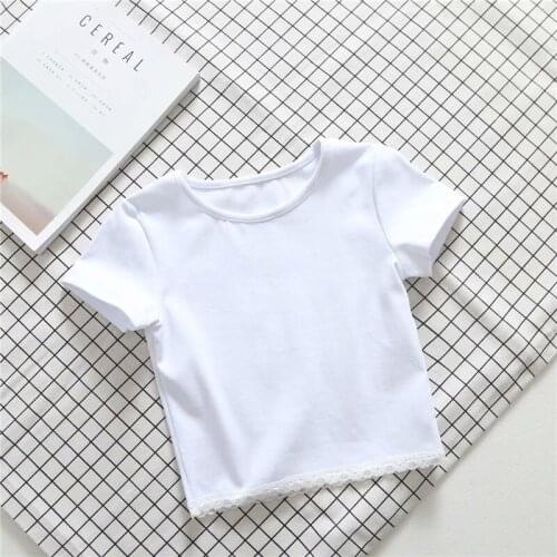 Summer new style street casual round neck short sleeve T-shirt with lace women with sexy navel youth short-sleeved T-shirt girls