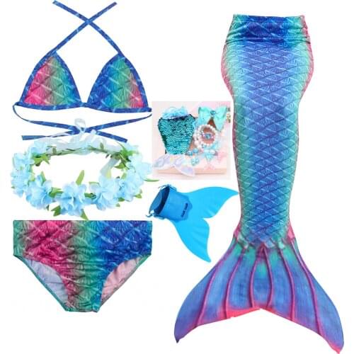 Hot Sales Baby Girls Swimwear Kids Party Fancy Dress Costumes Ariel Princess Little Mermaid Tail Swimsuit with Swimming Fins