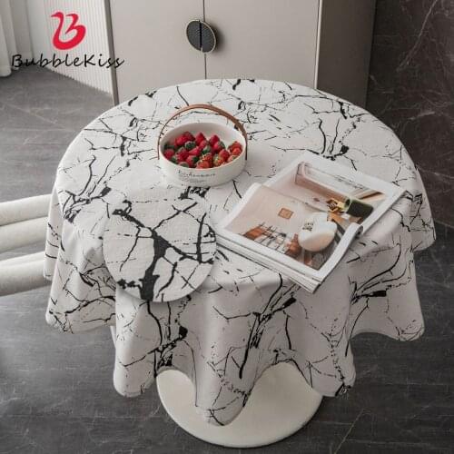 Bubble Kiss Linen Wedding Waterproof Tablecloth Round Printed Marbling Texture Decor for Coffee Tea Dining Party Table Cloth New