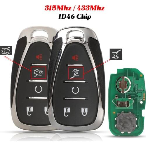 Jingyuqin 5 Buttons 315Mhz/433MHz ID46 Chip Smart Remote Car Key FOB For Chevrolet Malibu XL Equinox Orlando Tracker Replacement