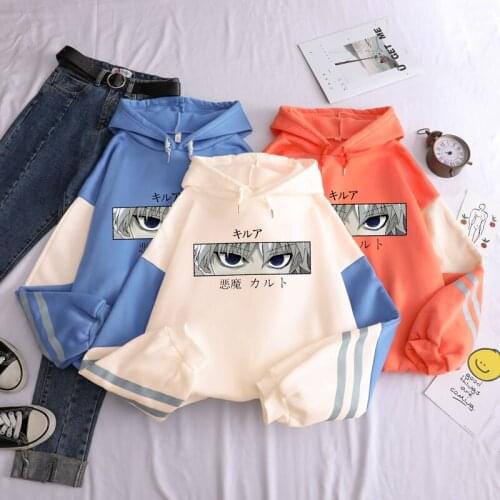 Cartoon Clothes Women Pullovers Patchwork Hoodies Sweatshirts Killua Zoldyck Devil Eye Print Anime Hoody Streetwear Tops
