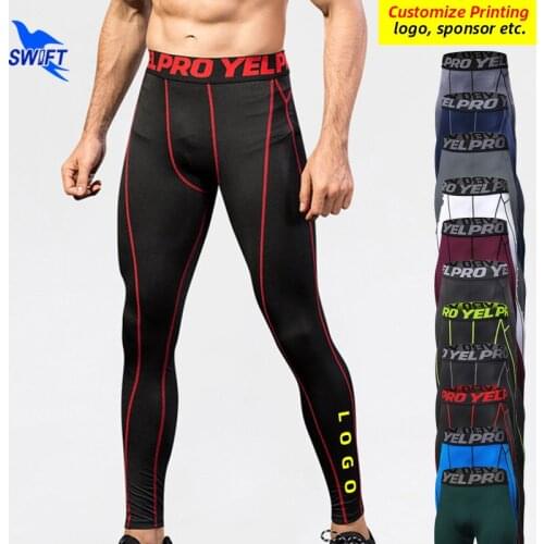 Customized LOGO Men Compression Running Tights Leggings Sport Gym Fitness Jogging Pants Quick Dry Trousers Yoga Training Bottoms