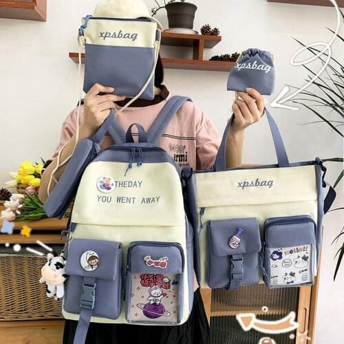 4 Pcs Set Wome Backpack Fashion Women Backpacks Nylon School Bags Waterproof Teenager Girls Student Schoolbag Simple Book Bags