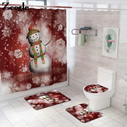 Bathroom Mat Set Christmas Toilet Mat Printing Shower Curtain Snowman Shower Mat Anti Slip Mat Microfiber Bathroom Bath Rug