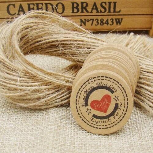 New Brown Kraft Paper Thank You Tags with red color heart +200pcs hemp