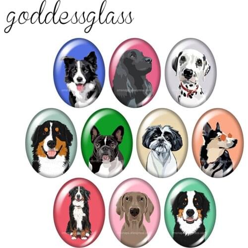 New Cute Dogs Love pet Shepherd 10pcs mixed 13x18mm/18x25mm/30x40mm Oval photo glass cabochon demo flat back Making findings