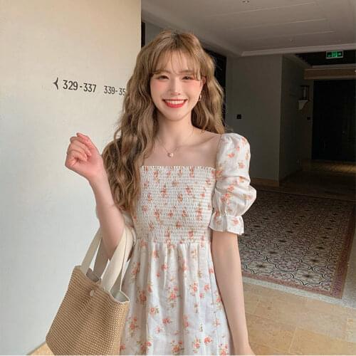 Dresses For Women 2021 Sweet Folds High Slit Sexy Short Sundress Cute Girl Korean Style Fairy Robe Lantern Sleeve Stylish Female