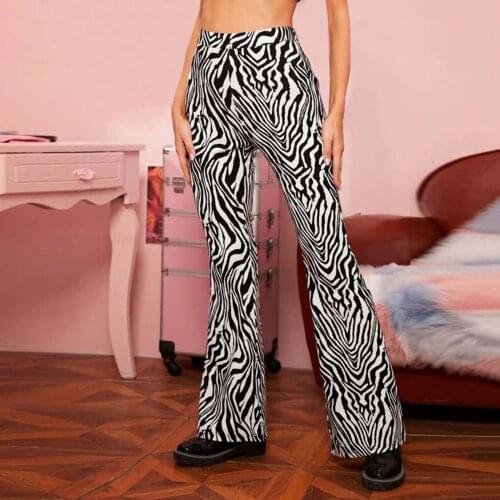 40# Casual Zebra-striped Prints Womens Pants Flare Leg Full Length Skinny Trousers Vintage loose Jeans Vetement Femme 2021