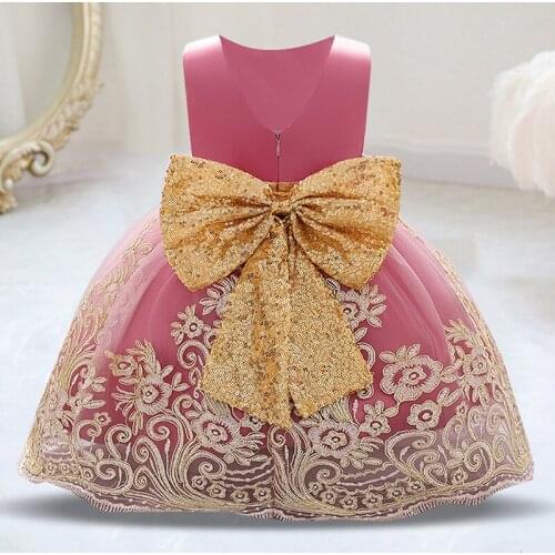 Infant Dress Flower 1st Birthday Dress For Baby Girl Clothes Lace Bow Tutu Princess Baptism Dress Party Wedding Dress