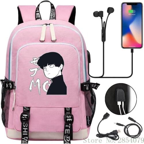 Anime Mob Psycho 100 Backpack USB Laptop Bags Fashion Men Women Outdoor Travel Shoulder Bags Student Schoolbag Bookbag