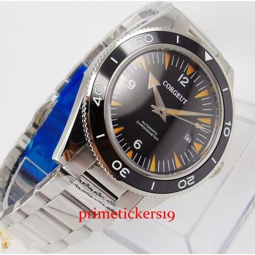 Corgeut sapphire glass date window black / blue dial chronometer mechanical automatic watch man railmaster