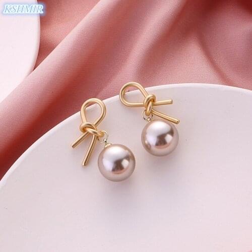 Kshmir senior sense knotted metal earrings matte retro pearl earrings with exquisite temperament for women