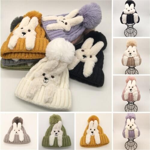 Beanie Women Winter Cute Style Handmade Knitted Woolen Cap Rabbit Autumn Retro Elegant Beret Warm Baotou Cap