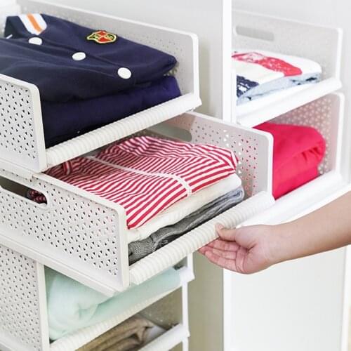 Folding Wardrobe Storage Layered Partitions Drawer Storage Box Clothes Storage Basket Rack Plastic Clothing Organizer