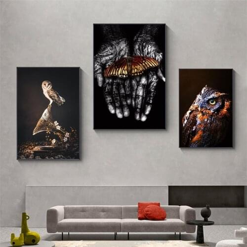 Owl Butterfly In Black Palm Gramophone Vintage Poster Abstract Art Design Animal Canvas Print Pictures Wall Paintings Home Decor
