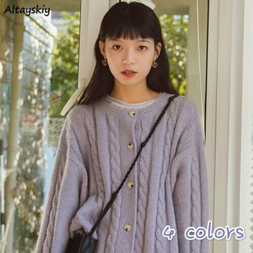 Crop Sweaters Women Trendy Ins Purple Elegant Long Sleeve Autumn Basic Ladies Knitted Sweater All-match Simple Teens Cardigans