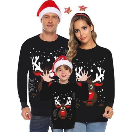 Womens Sweatshirt Casual Christmas Elk 3D Print Cartoon Polka Dot Parent-Child Outfit Printed Long Sleeve Round Neck Shirt Top