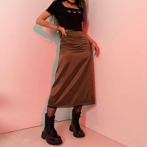 NEW Fashion Spring Street Skirt Womens Vintage High Waist Skirt Solid Long Skirts New Fashion Romantic Wavy Skirt Female