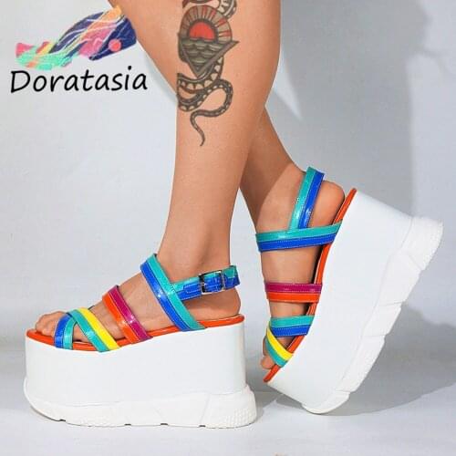 DORATASIA Summer Open Toe Thick Heel Shoes New Sandals Women Brand Ins Multicolor Punk Chunky Platform Wedges Sandals
