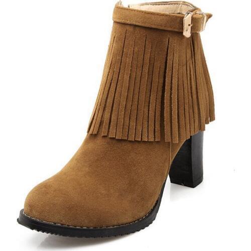 High Heels Tassels Women Ankle Boots Fringe Botas Mujer Big Size Shoes Woman Winter Boots Women Shoes Plus Size 34-43 XKD2010
