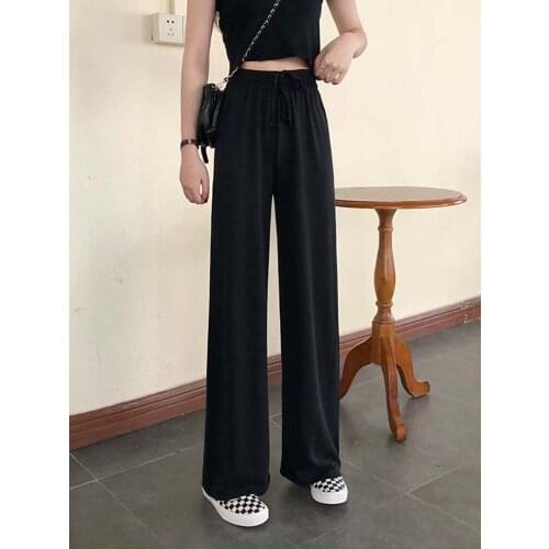 Pants Women 2021 New Pure Color Tall Waist Elastic Loose wide-legged Drape O Tall Waist Mop Trousers WBX1084