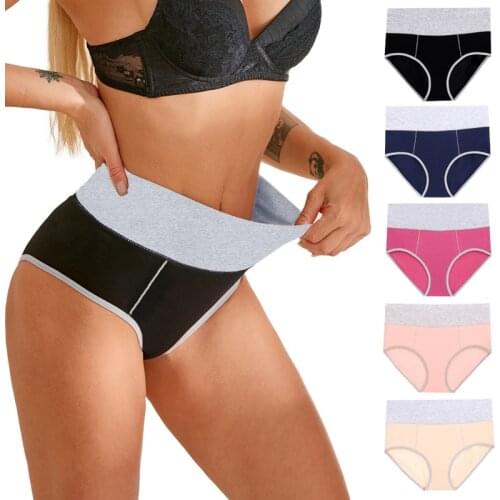 6 Colors/large Size XS-5XL High Waist Ladies Pure Cotton Color Matching High Elastic Restraint Sports Breathable Briefs Pink New