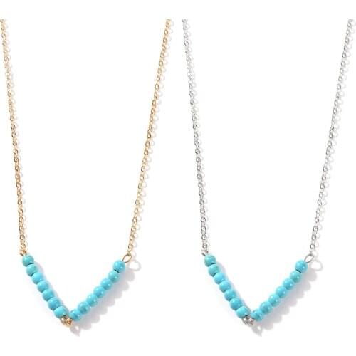 2021 Blue Stone Pendant Link Chain Choker Necklaces Women Jewelry Stainless Steel Necklace Set Collar
