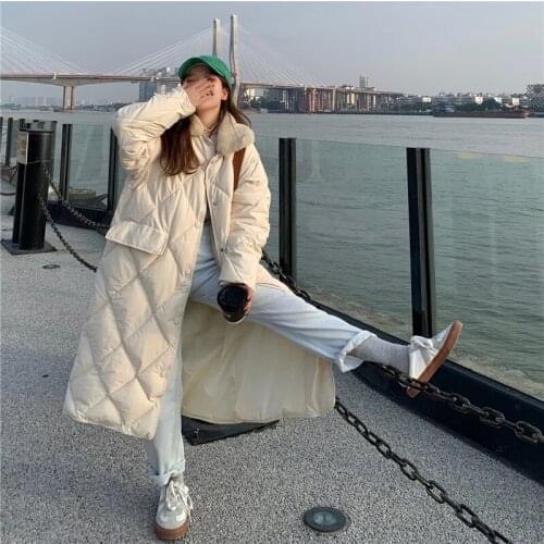Winter Thick Coats Women Down Cotton Jacket 2021Long Solid Loose Coat Female Cotton Jacket Outerwears Parkas Buttons Fur Collar